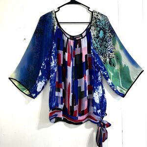 KAELYN MAX Blouse Top Size Large Multicolor Tie One Side Boho Classic Sheer Top